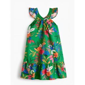 NWT Crewcuts J.Crew Girls Tropical Ruffle Dress Sz14 Clover Green Floral Summer